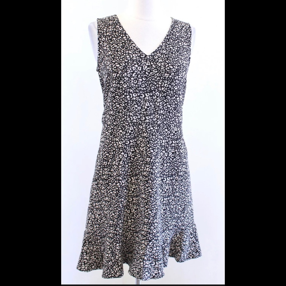 NWT Ann Taylor Loft Black Taupe Tan Leopard
Print Flounce Hem Sheath Dress Sz2